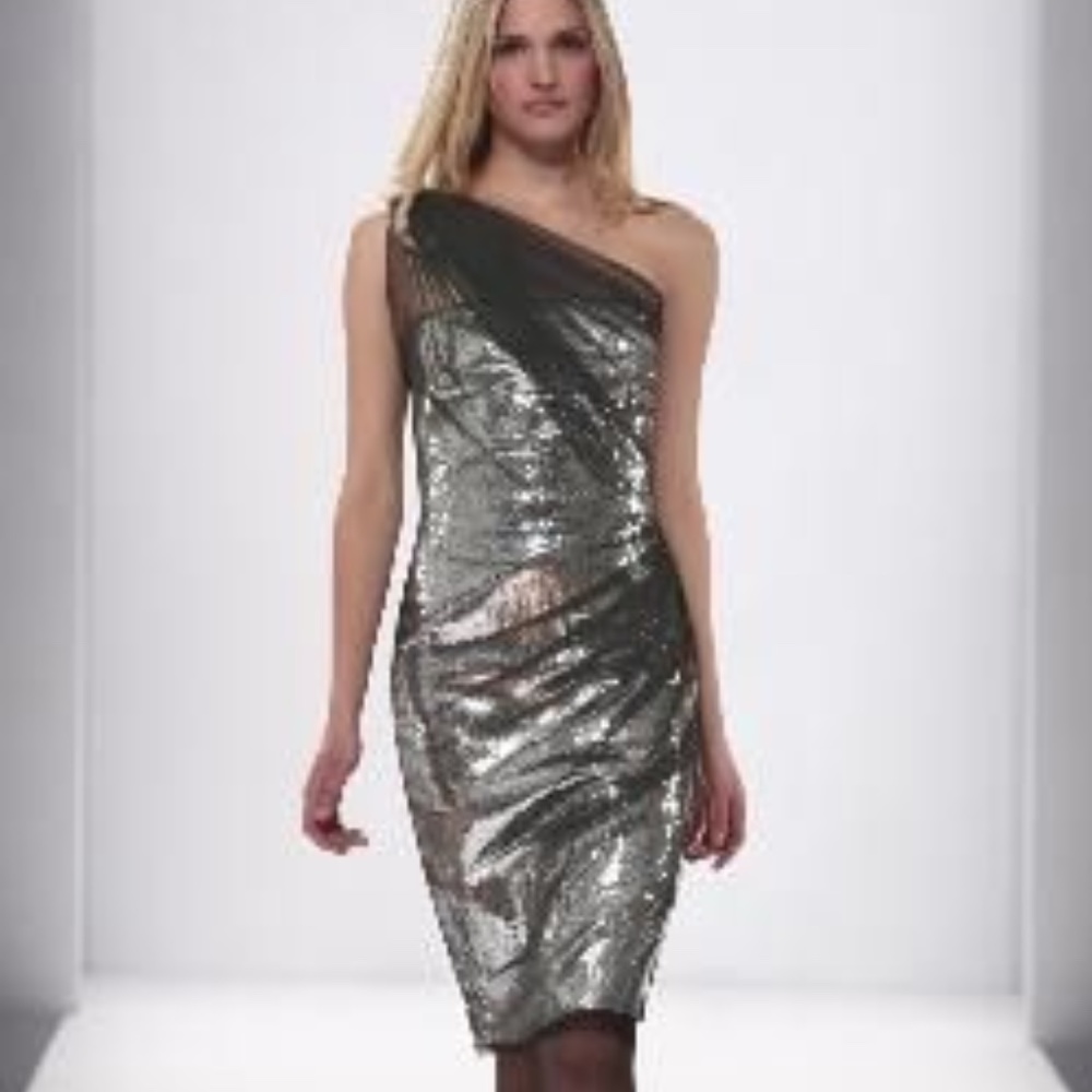 Tadashi Shoji One Shoulder Sequin Cocktail Dress 6